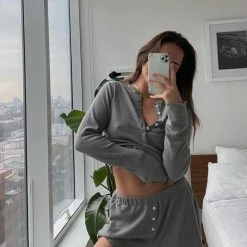 WSLY Waffle Long Sleeve Henley Top Clothing