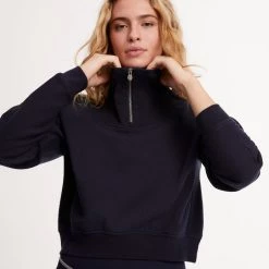 WSLY Eco Fleece Cropped Half Zip Mock Neck