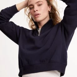 WSLY Eco Fleece Cropped Half Zip Mock Neck