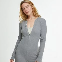 WSLY Waffle Henley Onesie Clothing