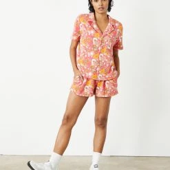 Sincerely Jules For Bandier Fern Short Sleeve Button Down Sweatshirt