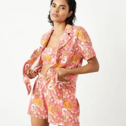 Sincerely Jules For Bandier Fern Short Sleeve Button Down Sweatshirt