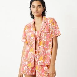 Sincerely Jules For Bandier Fern Short Sleeve Button Down Sweatshirt