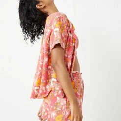 Sincerely Jules For Bandier Fern Short Sleeve Button Down Sweatshirt